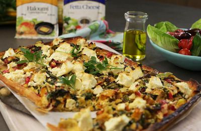 Leek, Feta and Swiss Chard Tart prepared with Lemnos Traditional Fetta & Haloumi