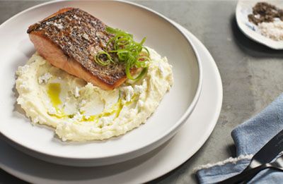 Crisp Skinned Salmon with Potato Mash recipe prepared with Lemnos Smooth Fetta