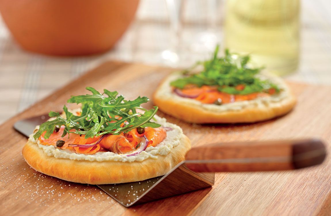 Smoked Salmon and Ricotta Pizzettas with Rocket recipe made with Lemnos Organic Ricotta Cheese