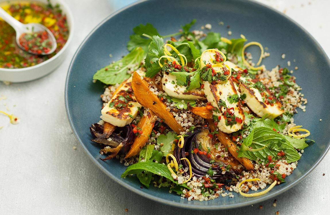 Quinoa & Haloumi Salad with Chilli Coriander Dressing recipe made with Lemnos Haloumi