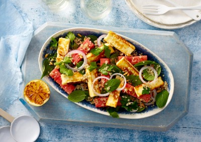 Haloumi, Watermelon and Quinoa Salad recipe made with Lemnos Haloumi Cheese