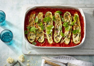 Zucchini Stuffed with Haloumi and Fresh Herbs Recipe made with Lemnos Haloumi Cheese