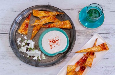 Fetta and White Bean Dip with Homemade Pitta Chips Recipe made with Lemnos Smooth Fetta Cheese